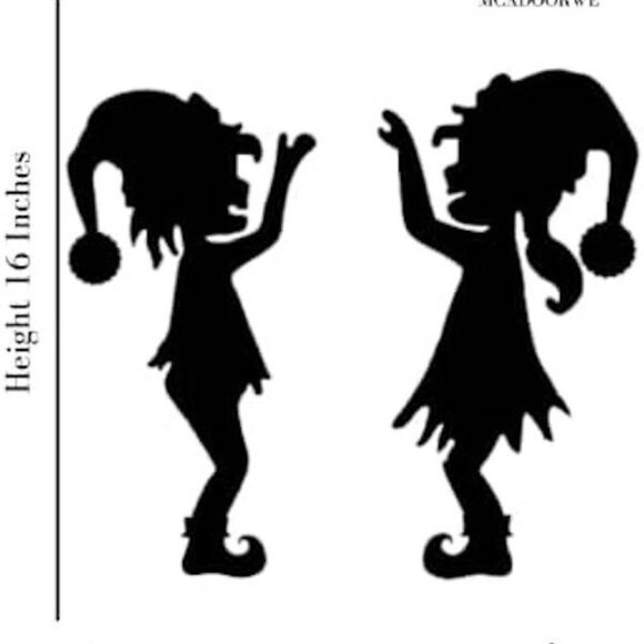 Christmas Window Decal Set, Reindeer and Elves Silhouette, 23 x 15 Inches - Picture 3 of 7